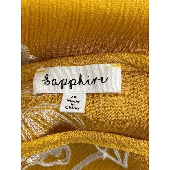 Sapphire Textured Embroidered Floral Long Sleeve Gauze Blouse Size 2X - Picture 8 of 9